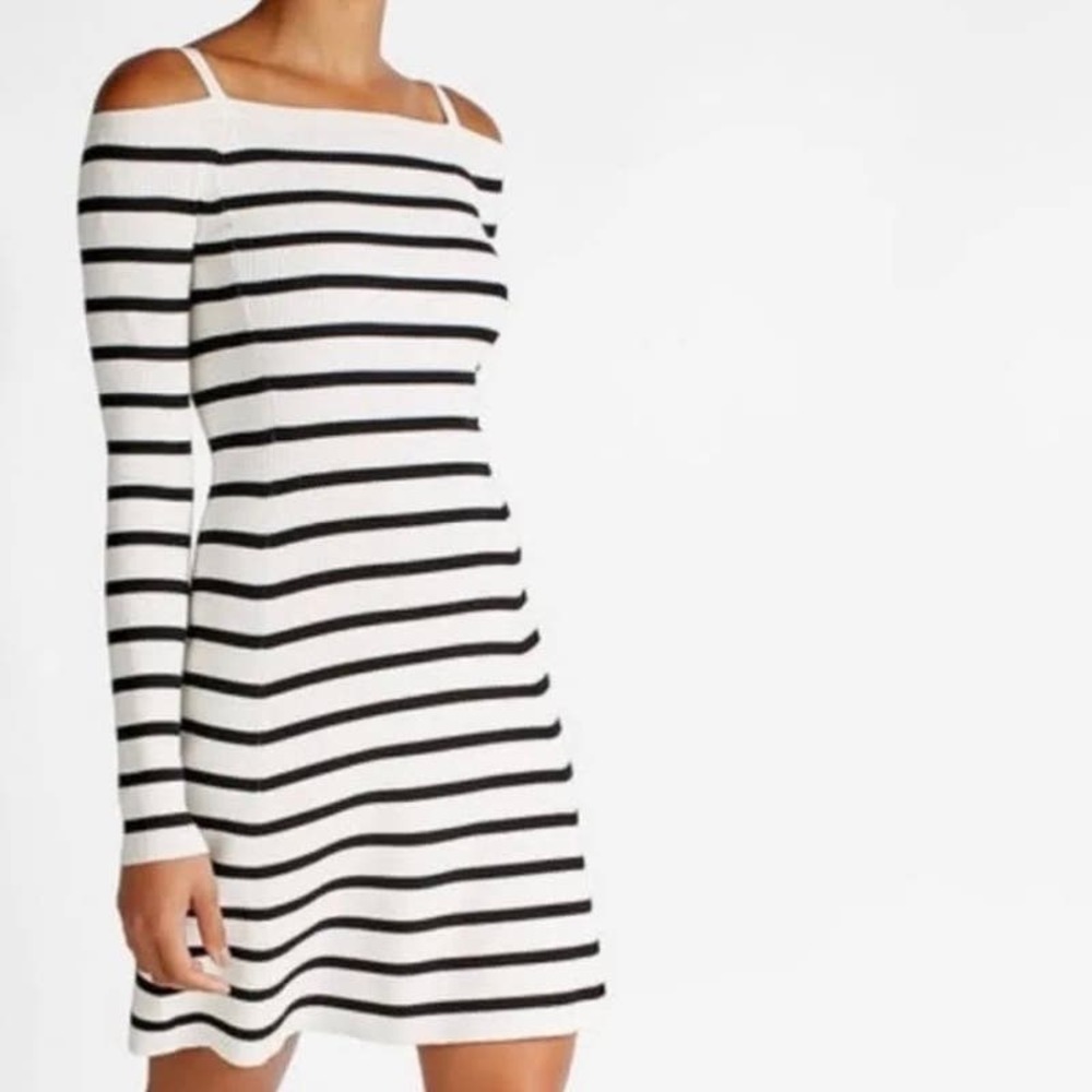 THEORY Pirellia Dress Womens Small Prosecco Striped Cold Shoulder Fit and Flare